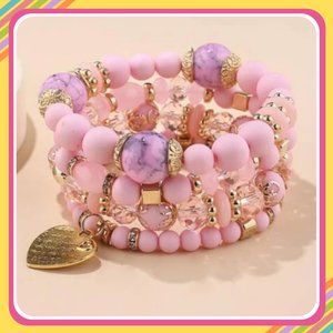 4-Piece Pink Beaded Bracelets